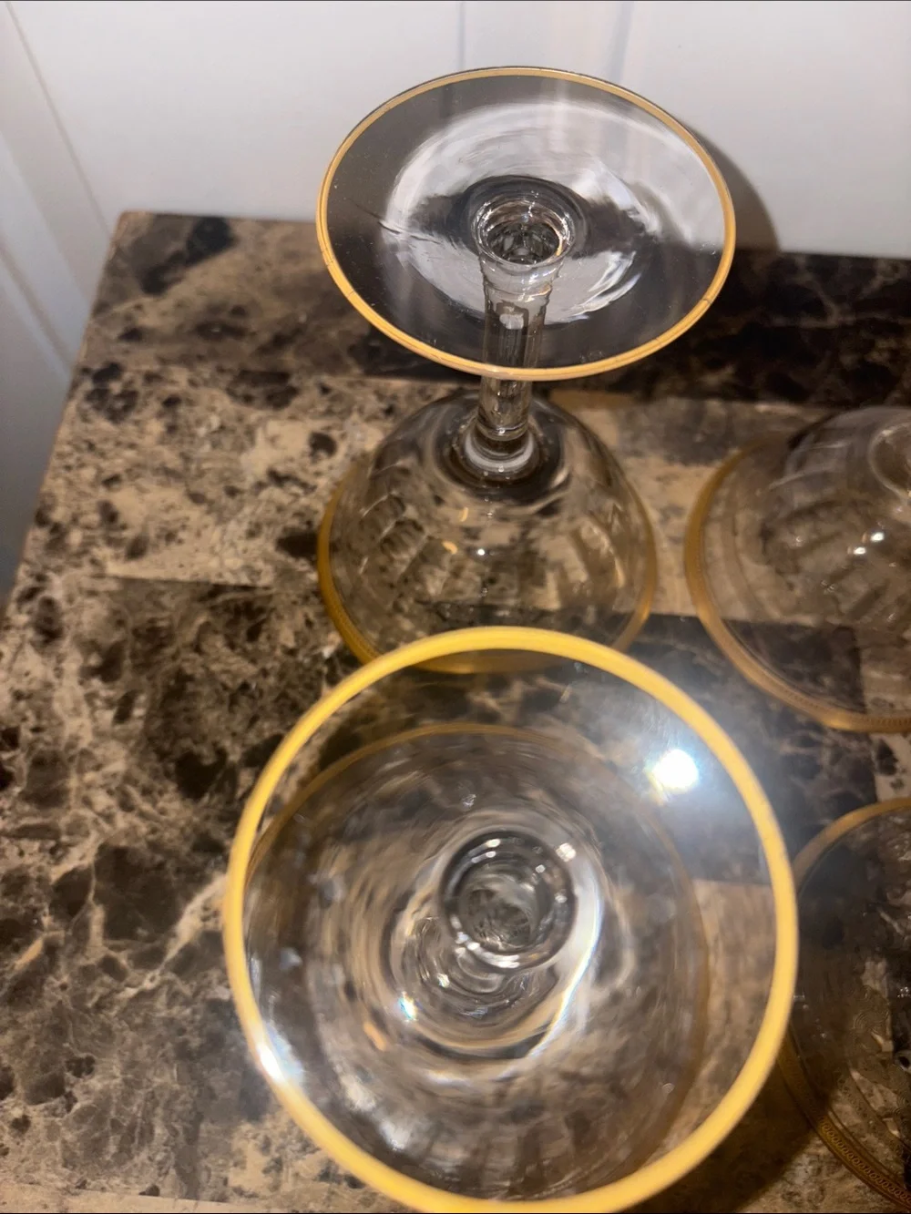 Vintage Gold-Rimmed Encrusted Etched Glass Coupe (Set of 6)